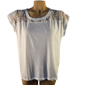 Chelsea & Theodore White Beaded Lace Top Petite Medium Pima‎ Cotton Cap Sleeve